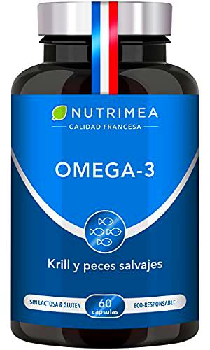 Omega 3 Aceite de Pescado Krill 1000 mg 4 Veces Potente DHA EPA Acidos Grasos Omega3 Capsulas Antioxidante Corazón Reduce Colesterol Azucar en Sangre Fish Oil Complemento Alimenticio Premium