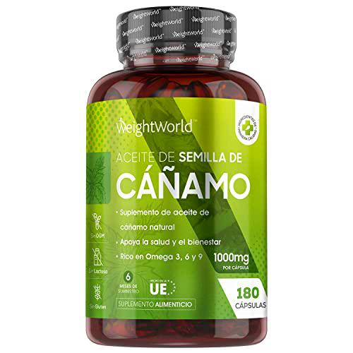 Aceite de Cáñamo 1000mg, 180 Cápsulas - Aceite de Semillas de Cáñamo con Vitamina E Fuente de Omega 3