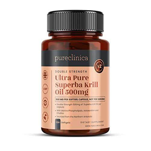 Aceite de Kril Ultra Puro 500mg x 120 cápsulas - de las limpias aguas del Antártico que dan un rico suministro de Astaxantina y Omega 3.