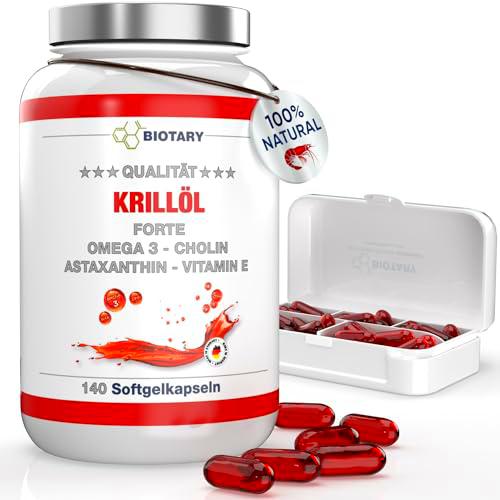 Aceite de krill Omega 3 | 140 cápsulas blandas 1040 mg | alta dosis 400 mg fosfolípidos / 50 mg colina | incluye pastillero | astaxantina