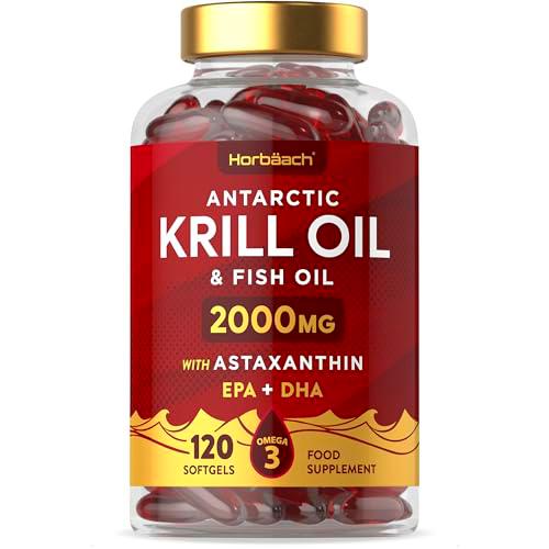 Aceite de Krill del Antártico 2000mg con Astaxantina y Fosfolípidos | Ácidos Grasos Omega 3 EPA y DHA | Fish Oil | 120 Perlas | Horbaach